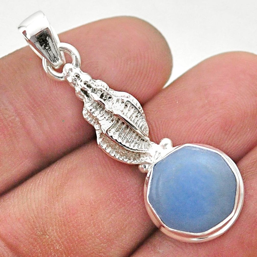 5.81cts natural blue angelite round 925 sterling silver seashell pendant t46399