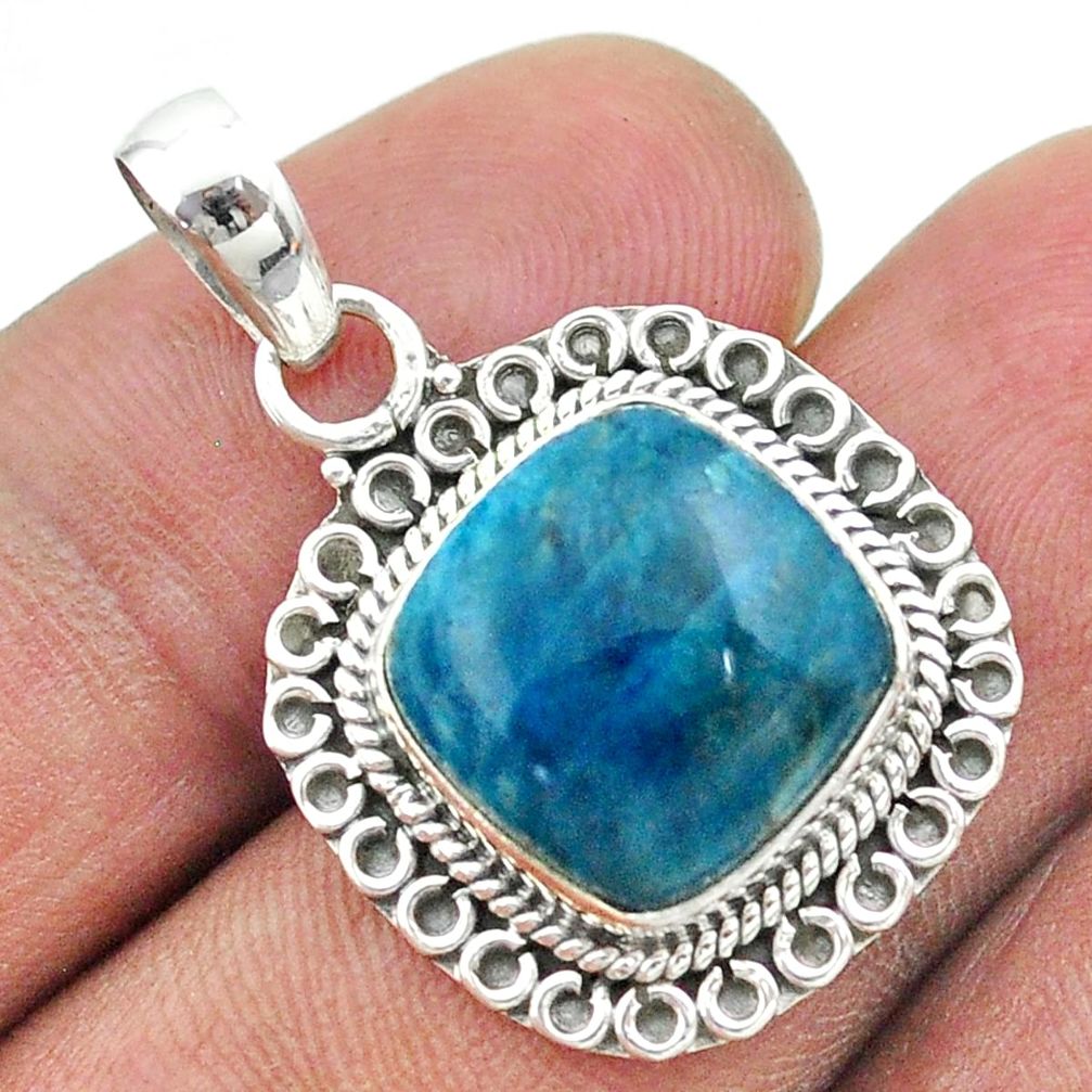 11.23cts natural blue apatite (madagascar) 925 sterling silver pendant t53249