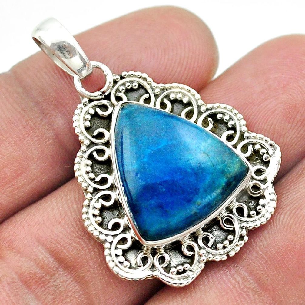 13.28cts natural blue apatite (madagascar) 925 sterling silver pendant t53259