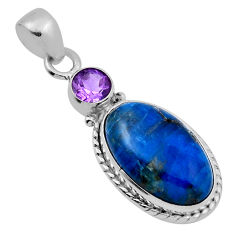 9.72cts natural blue apatite (madagascar) amethyst 925 silver pendant n29156