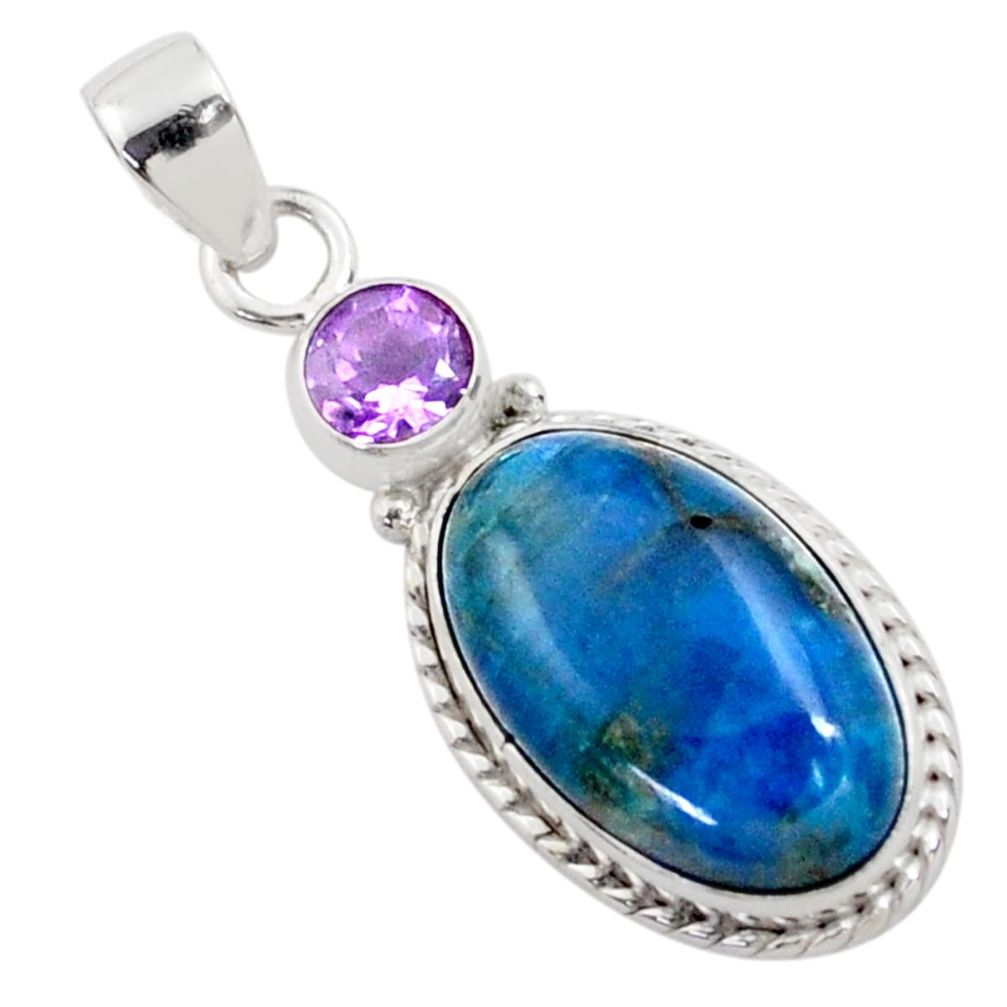  blue apatite (madagascar) amethyst 925 silver pendant t77838