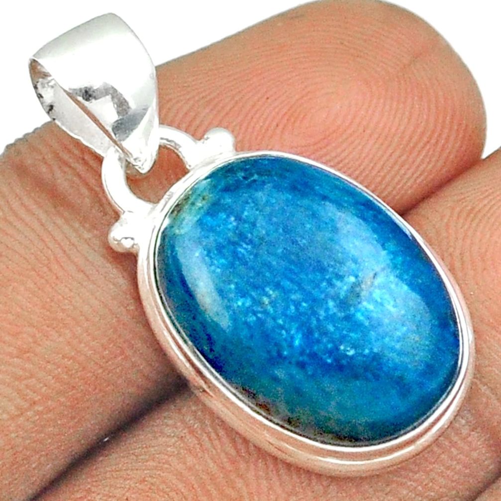 13.27cts natural blue apatite (madagascar) oval sterling silver pendant u7638