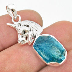 8.38cts natural blue apatite rough 925 sterling silver horse pendant u42301