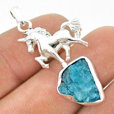 7.59cts natural blue apatite rough 925 sterling silver horse pendant u42319