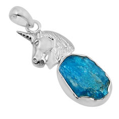 9.56cts natural blue apatite rough 925 sterling silver horse pendant y91881