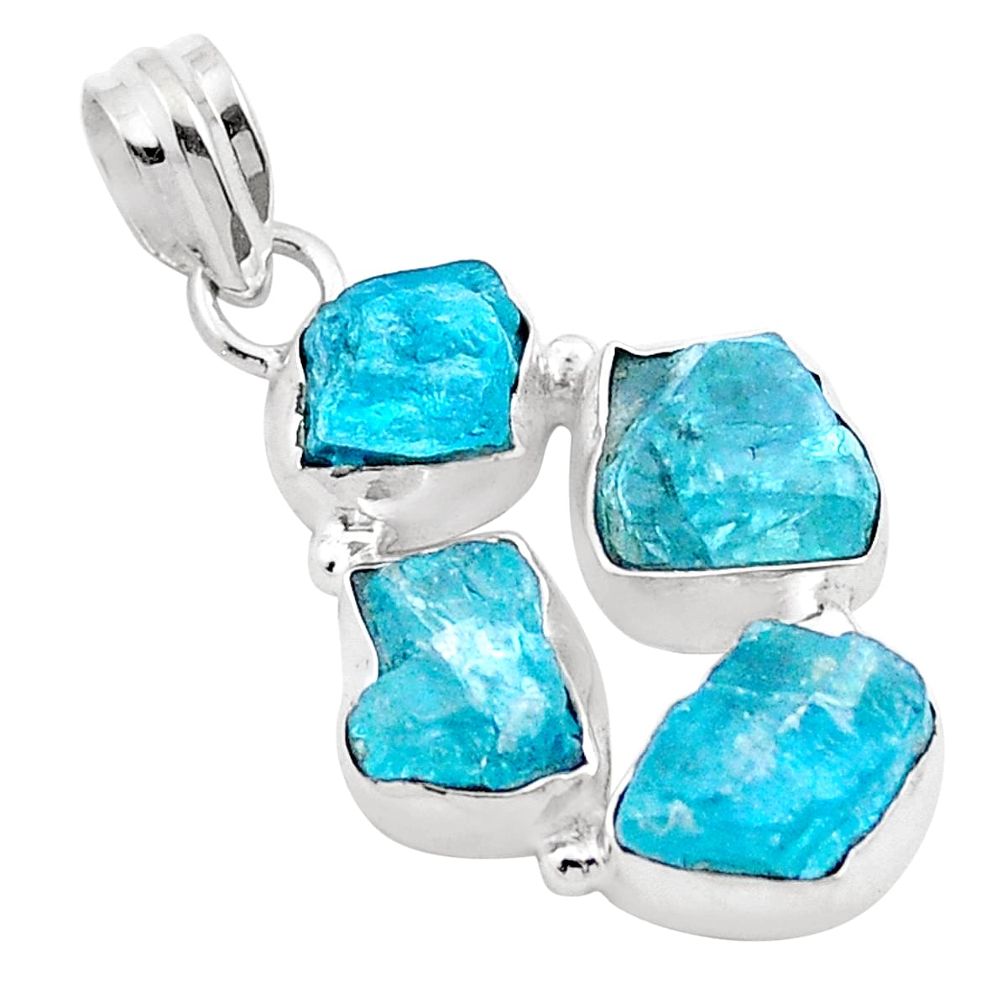 11.20cts natural blue apatite rough 925 sterling silver pendant jewelry u13467