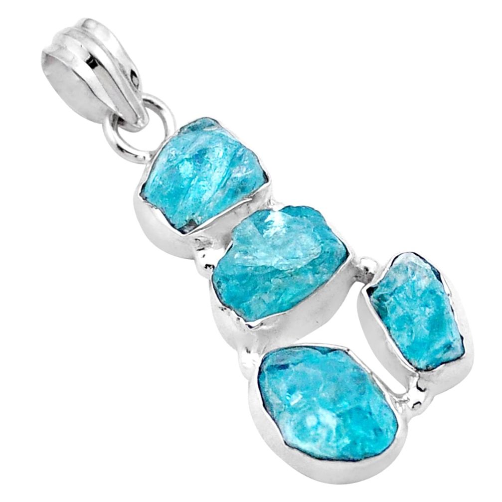 11.25cts natural blue apatite rough 925 sterling silver pendant jewelry u13471