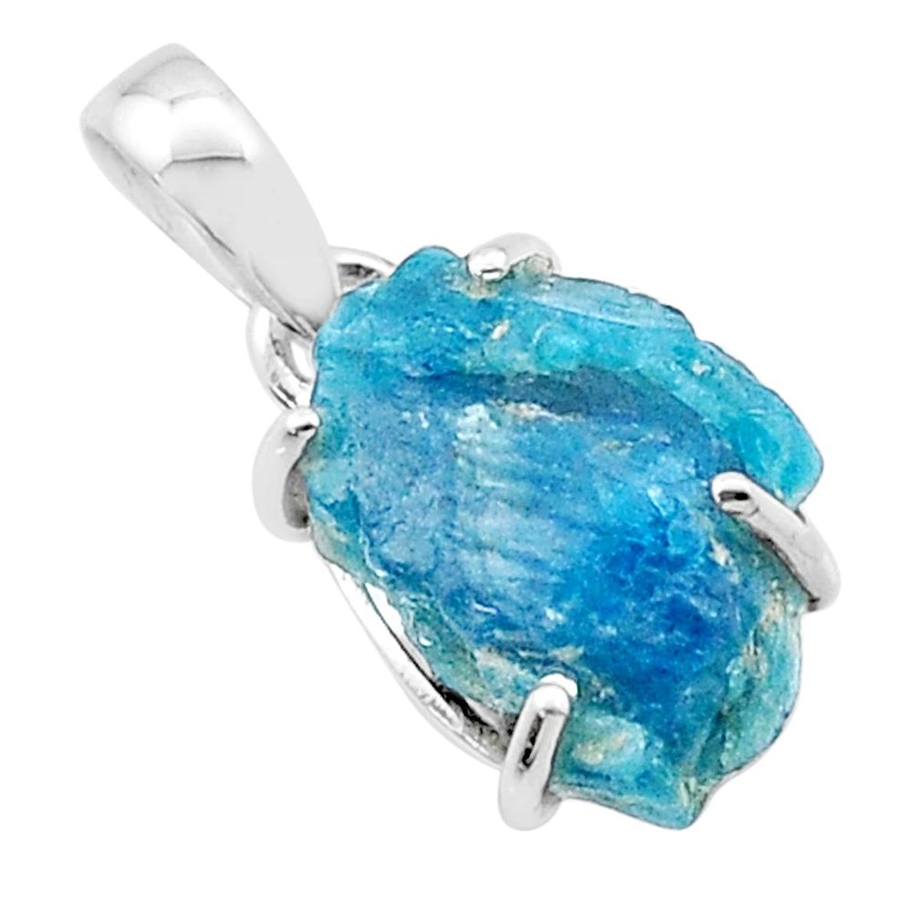 5.63cts natural blue apatite rough 925 sterling silver pendant jewelry u41735