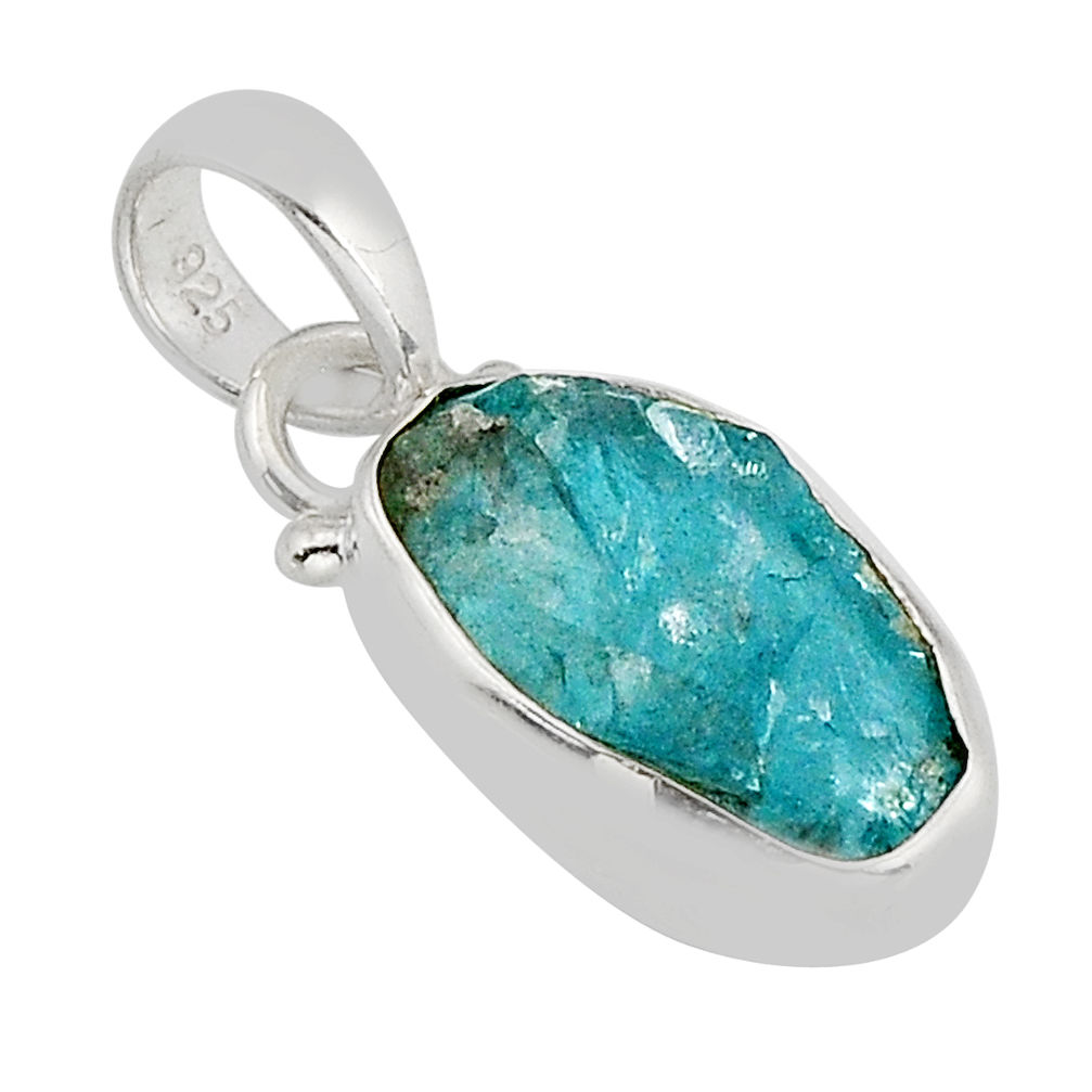 4.26cts natural blue apatite rough 925 sterling silver pendant jewelry y73694