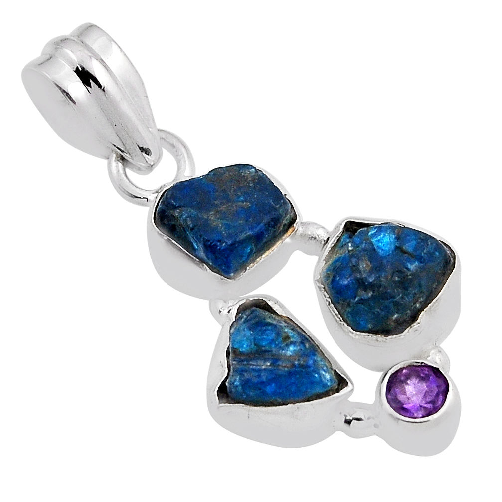 7.72cts natural blue apatite rough amethyst 925 sterling silver pendant n24543