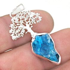 5.29cts natural blue apatite rough fancy 925 silver tree of life pendant u49097