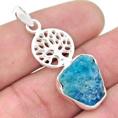 7.80cts natural blue apatite rough fancy 925 silver tree of life pendant u49100
