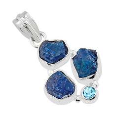 9.23cts natural blue apatite rough fancy shape topaz 925 silver pendant y25601