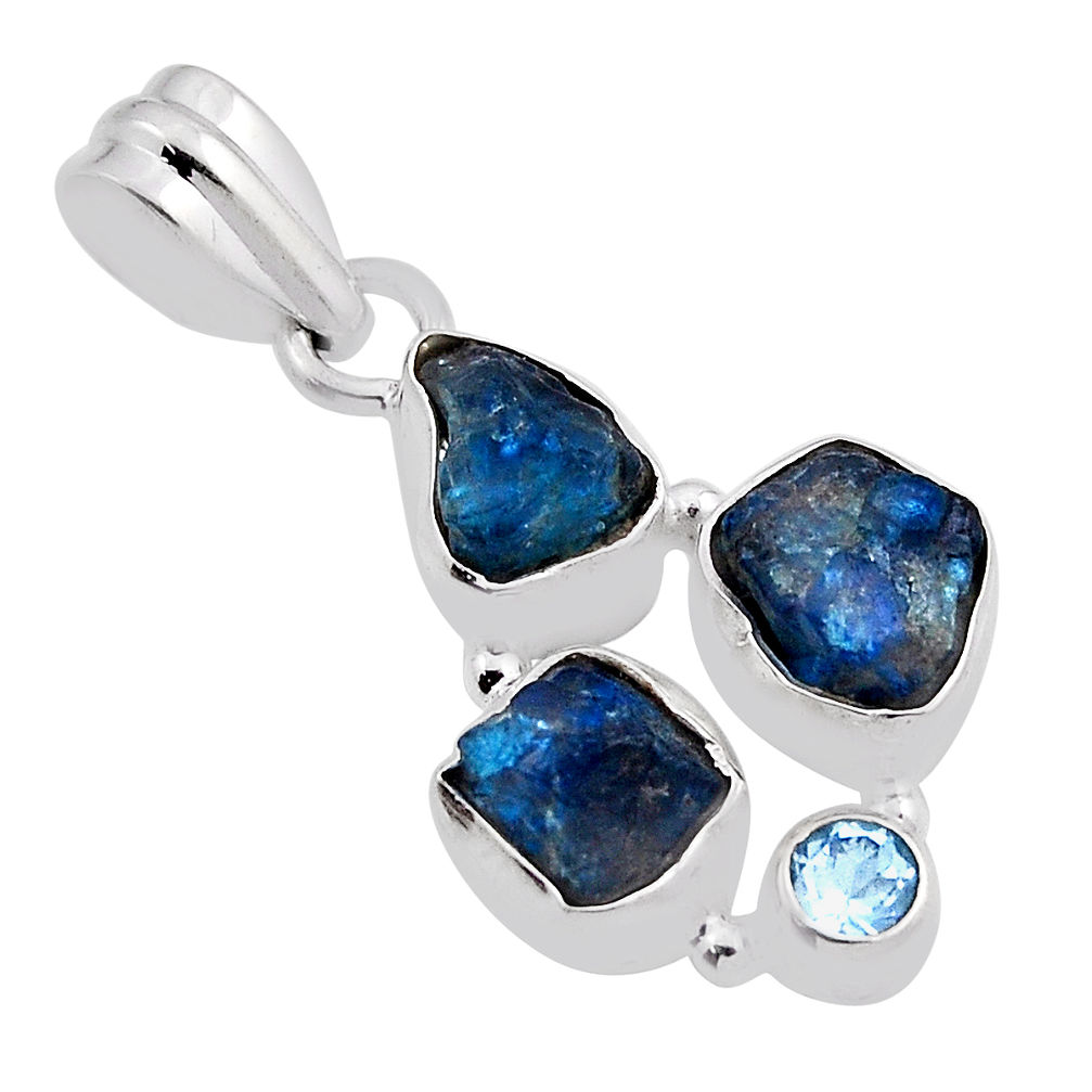 8.06cts natural blue apatite rough fancy topaz sterling silver pendant n24545