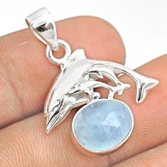 5.05cts natural blue aquamarine 925 sterling silver dolphin pendant u25950