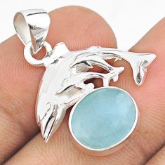 5.03cts natural blue aquamarine 925 sterling silver dolphin pendant u26429