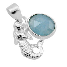 5.62cts natural blue aquamarine 925 sterling silver fairy mermaid pendant y86937