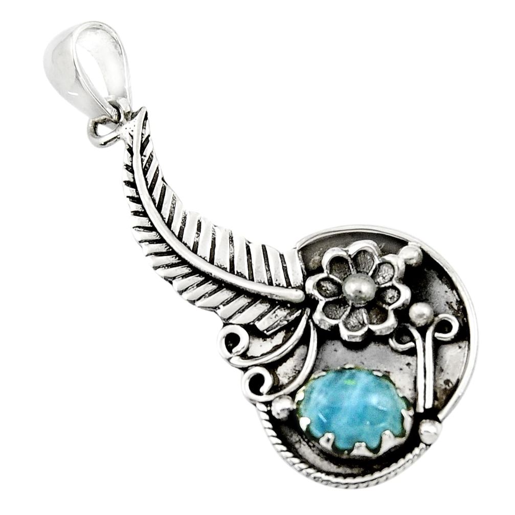 3.21cts natural blue aquamarine 925 sterling silver flower pendant r44505