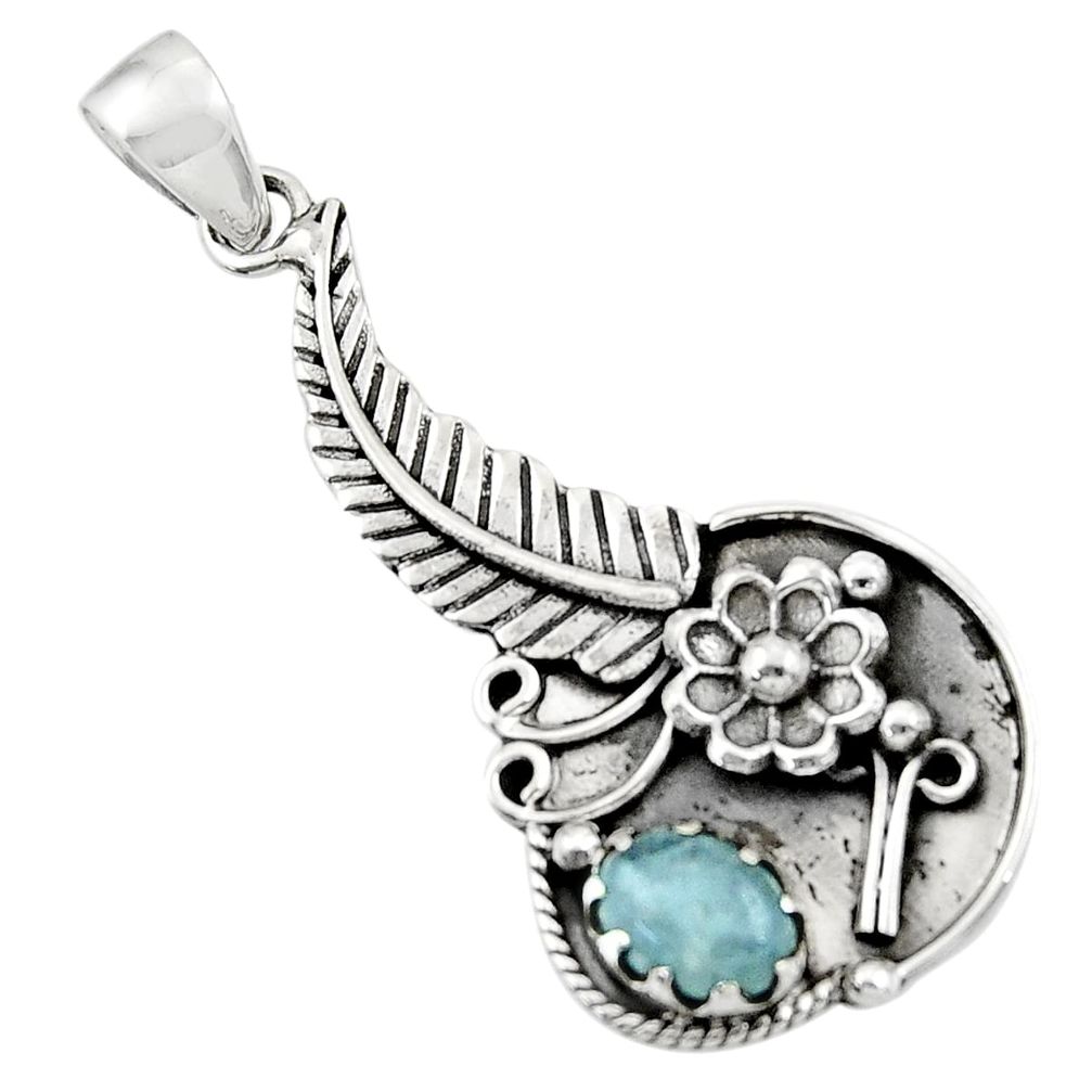 1.98cts natural blue aquamarine 925 sterling silver flower pendant r44573