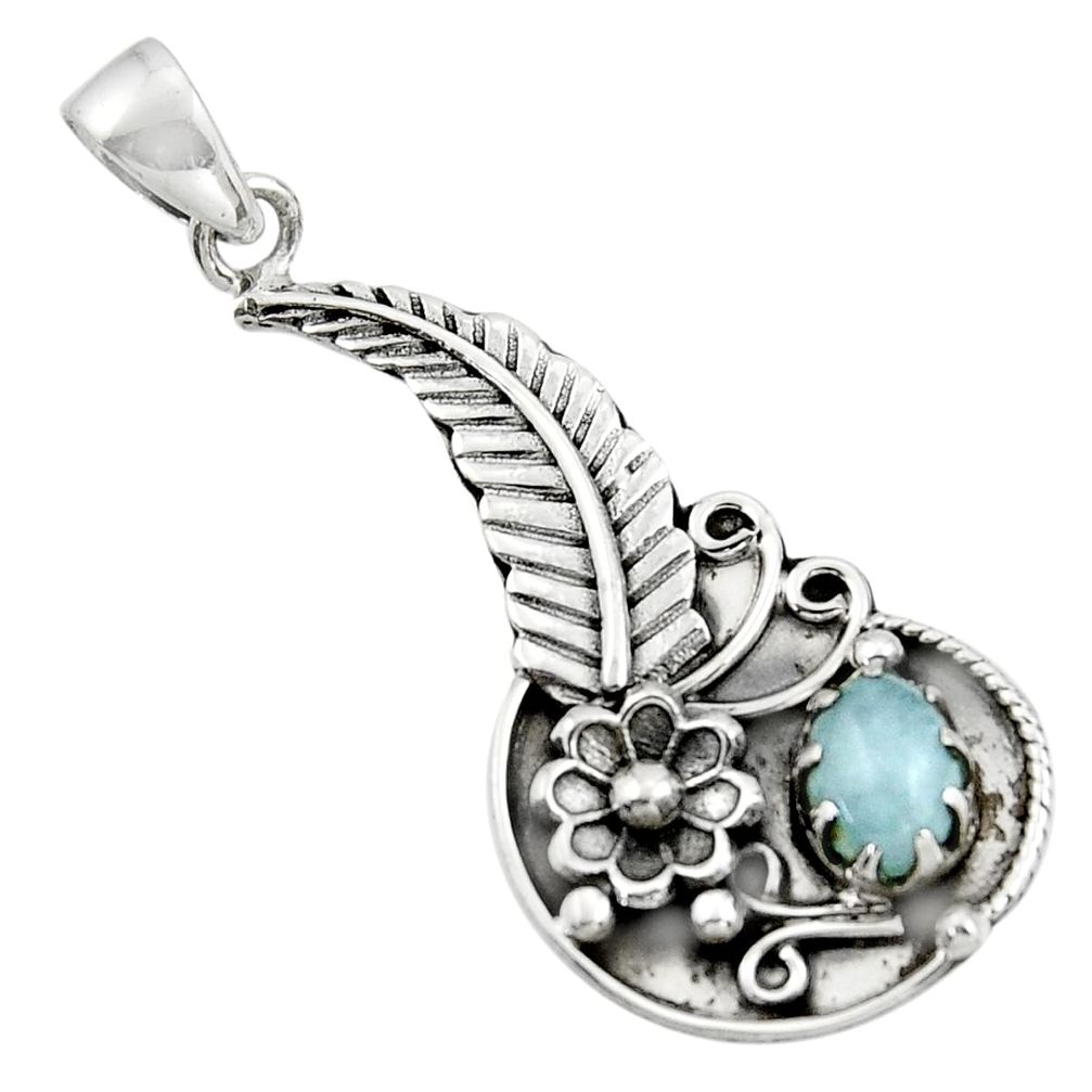 1.95cts natural blue aquamarine 925 sterling silver flower pendant r44574