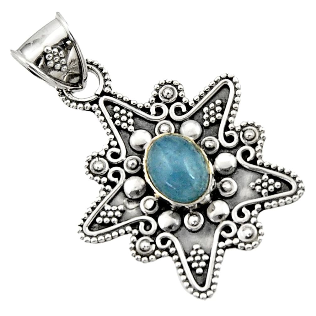 blue aquamarine 925 sterling silver pendant jewelry d45079