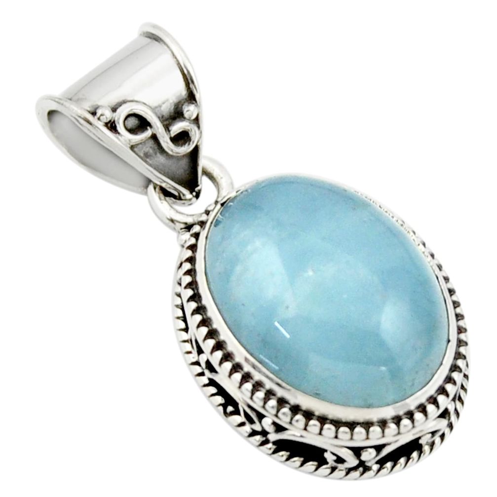 9.77cts natural blue aquamarine 925 sterling silver pendant jewelry r44142