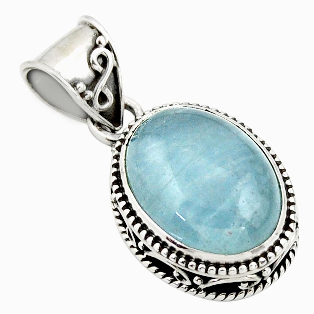 9.95cts natural blue aquamarine 925 sterling silver pendant jewelry r44147