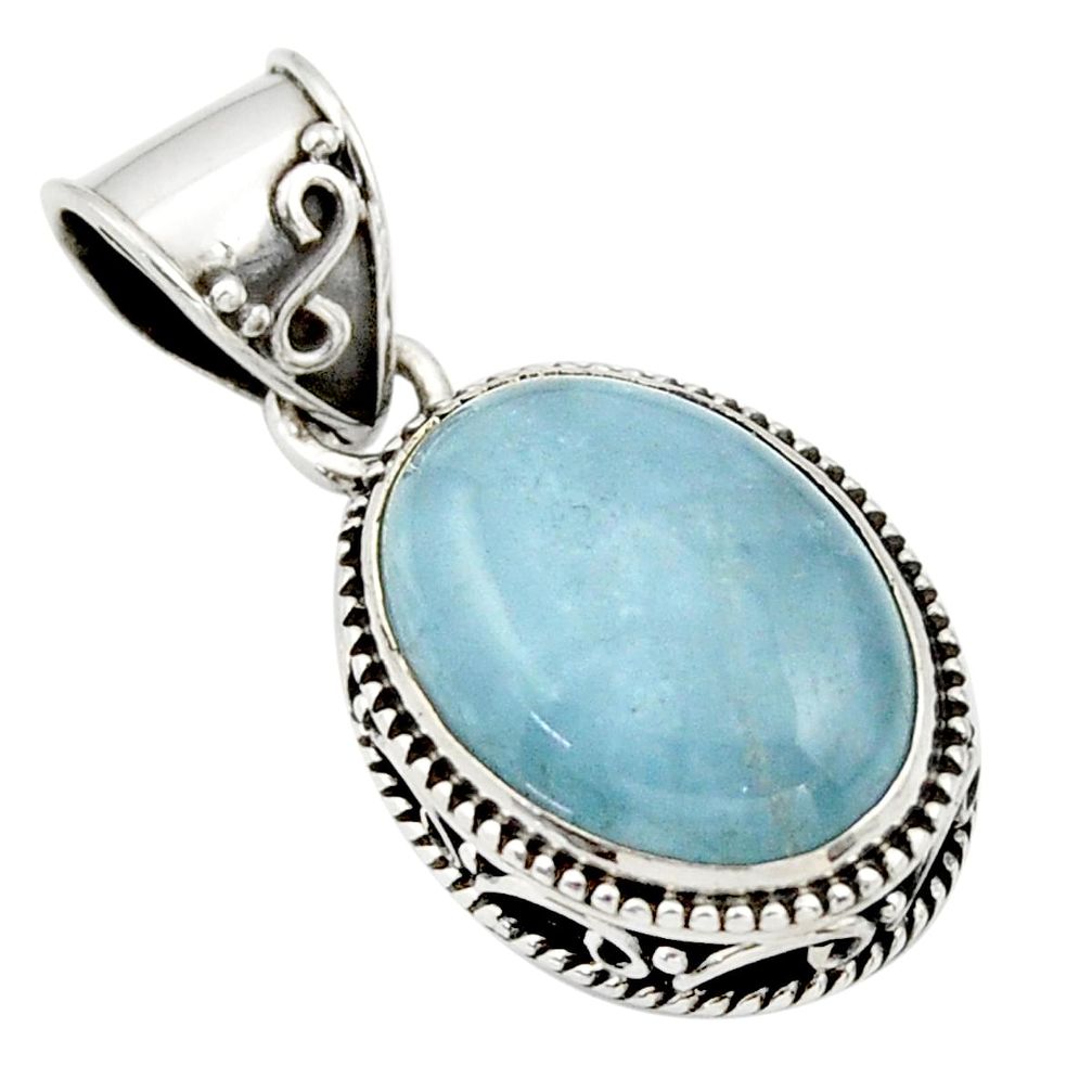 9.62cts natural blue aquamarine 925 sterling silver pendant jewelry r44154