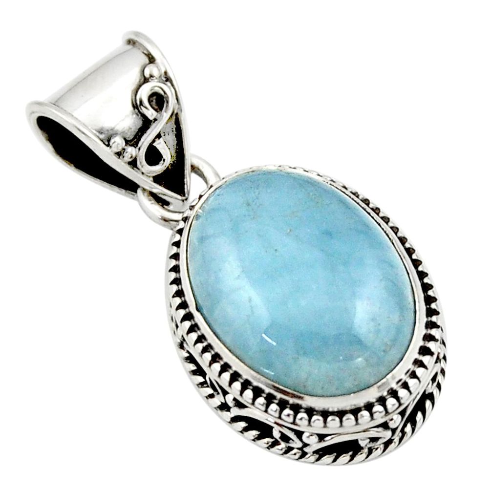 9.66cts natural blue aquamarine 925 sterling silver pendant jewelry r44158