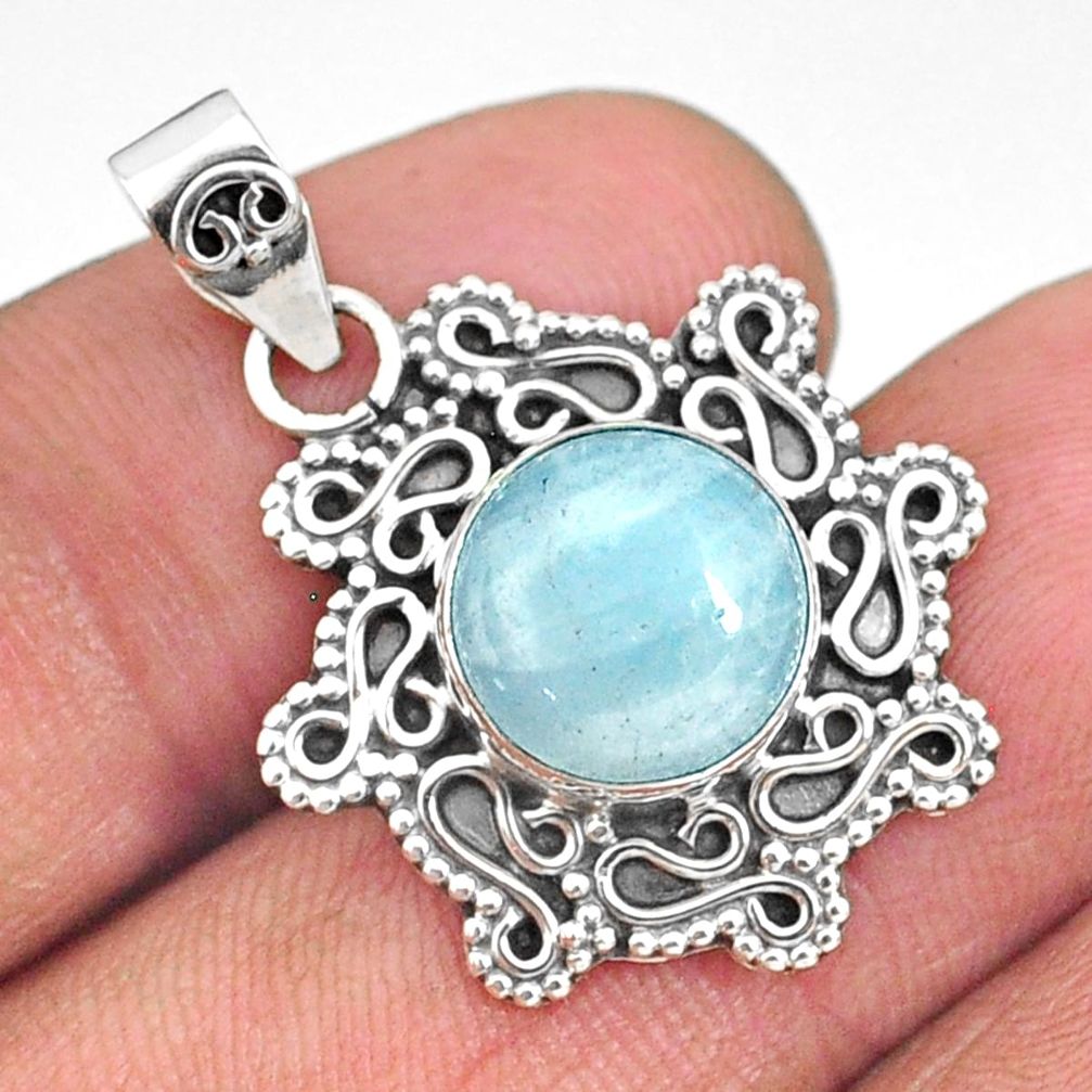 5.06cts natural blue aquamarine 925 sterling silver handmade pendant r85108