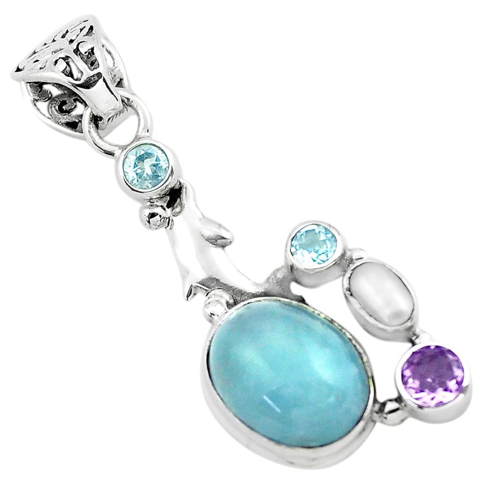 blue aquamarine amethyst 925 silver dolphin pendant p72881