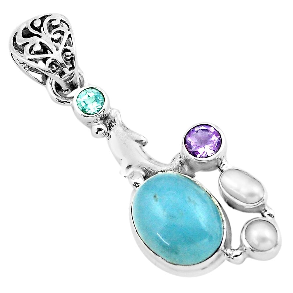 blue aquamarine amethyst 925 silver dolphin pendant p72882