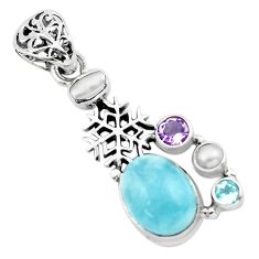Clearance Sale- 10.16cts natural blue aquamarine amethyst 925 silver snowflake pendant p72895