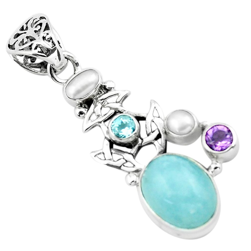  blue aquamarine amethyst 925 sterling silver pendant p72869