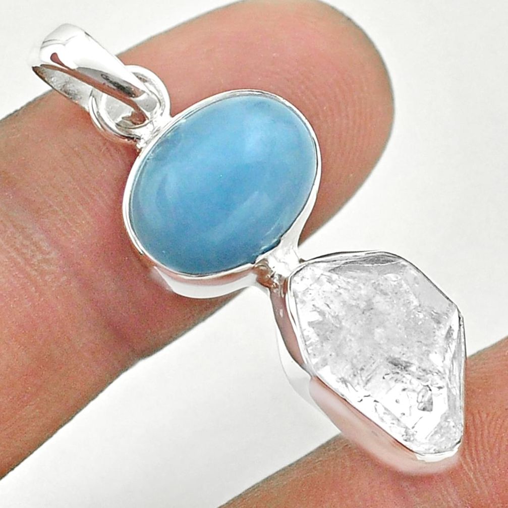 10.76cts natural blue aquamarine herkimer diamond 925 silver pendant t49135