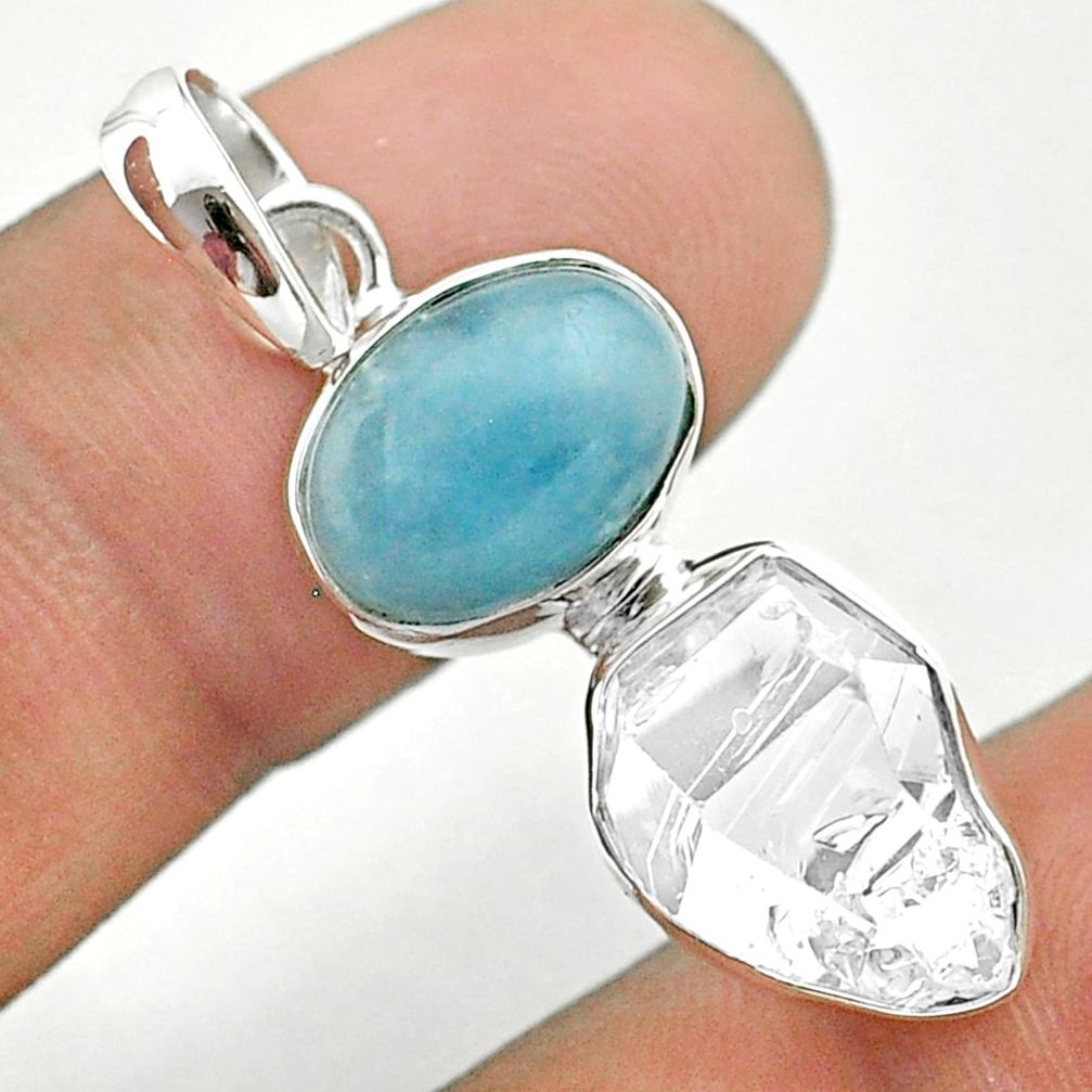 10.27cts natural blue aquamarine herkimer diamond fancy silver pendant t49127