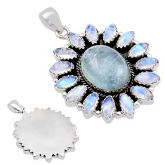 35.37cts natural blue aquamarine moonstone 925 sterling silver pendant c30425