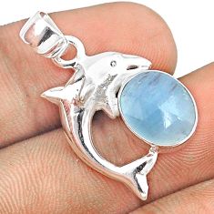 4.47cts natural blue aquamarine oval 925 sterling silver dolphin pendant u25956