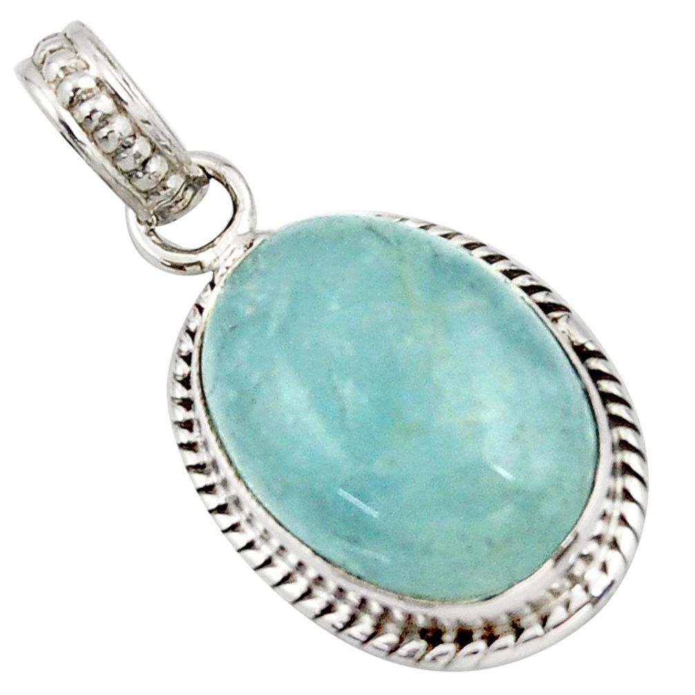 12.55cts natural blue aquamarine oval 925 sterling silver pendant jewelry d45864