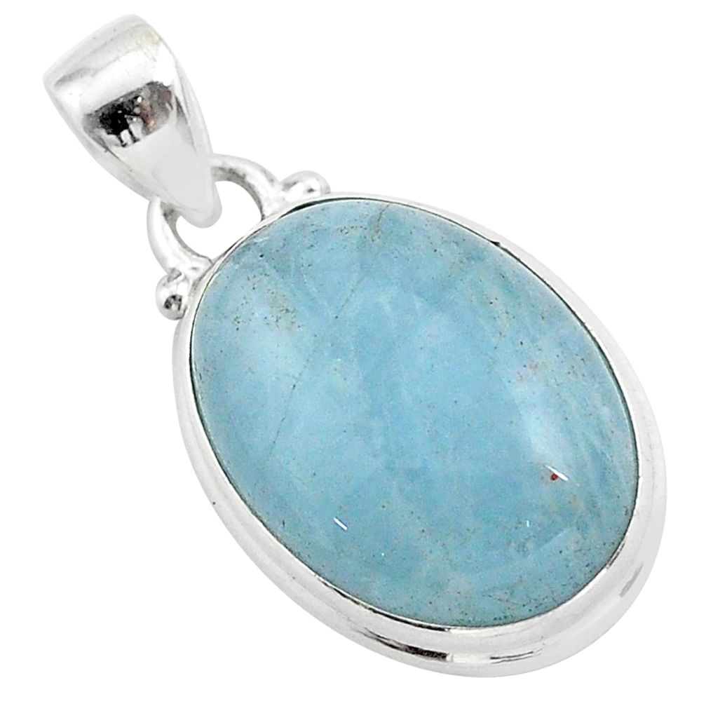 15.05cts natural blue aquamarine oval 925 sterling silver pendant jewelry t42748