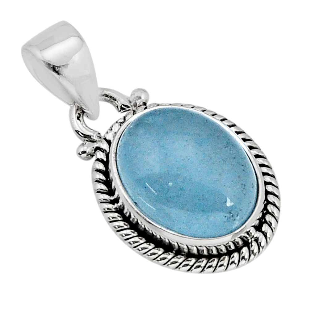 4.18cts natural blue aquamarine oval 925 sterling silver pendant jewelry y76662