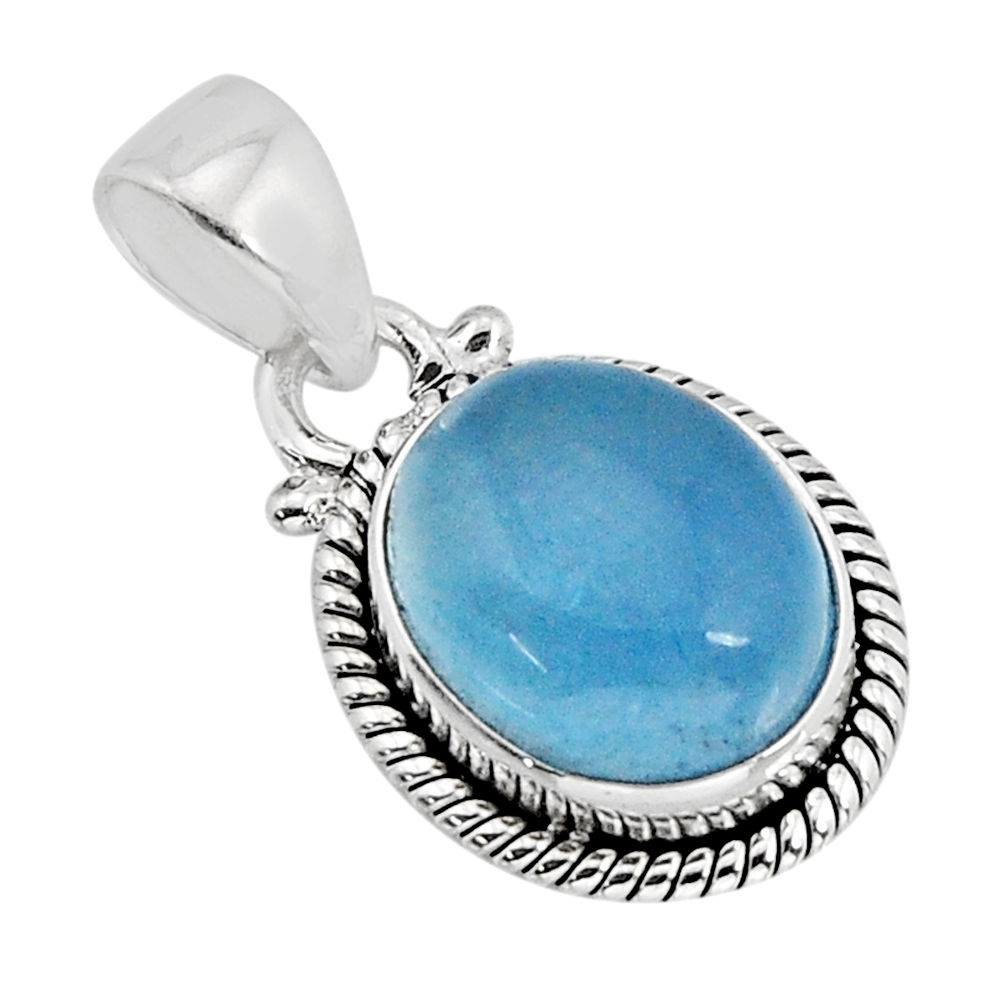 4.52cts natural blue aquamarine oval 925 sterling silver pendant jewelry y76663