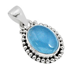 4.87cts natural blue aquamarine oval 925 sterling silver pendant jewelry y76665