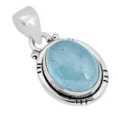 4.67cts natural blue aquamarine oval 925 sterling silver pendant jewelry y76666