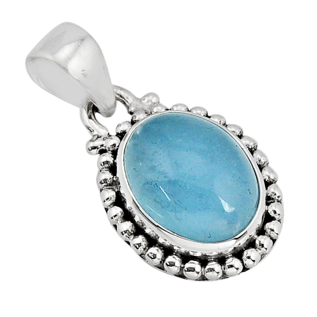 4.99cts natural blue aquamarine oval 925 sterling silver pendant jewelry y76669