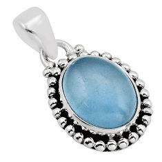 4.84cts natural blue aquamarine oval 925 sterling silver pendant jewelry y82045