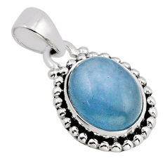 5.28cts natural blue aquamarine oval 925 sterling silver pendant jewelry y82057