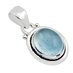 5.17cts natural blue aquamarine oval 925 sterling silver pendant jewelry y82882