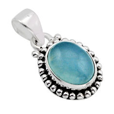 5.50cts natural blue aquamarine oval 925 sterling silver pendant jewelry y82889