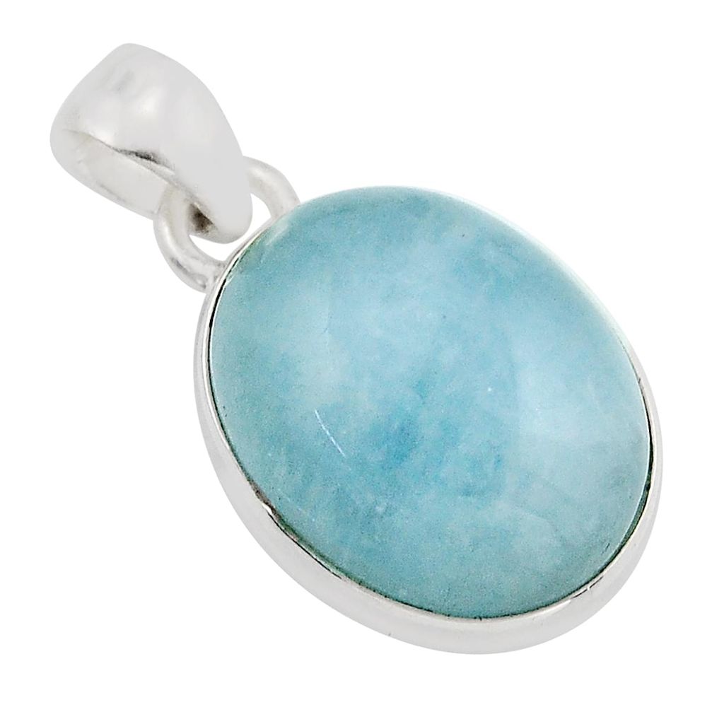 13.15cts natural blue aquamarine oval 925 sterling silver pendant jewelry y96026